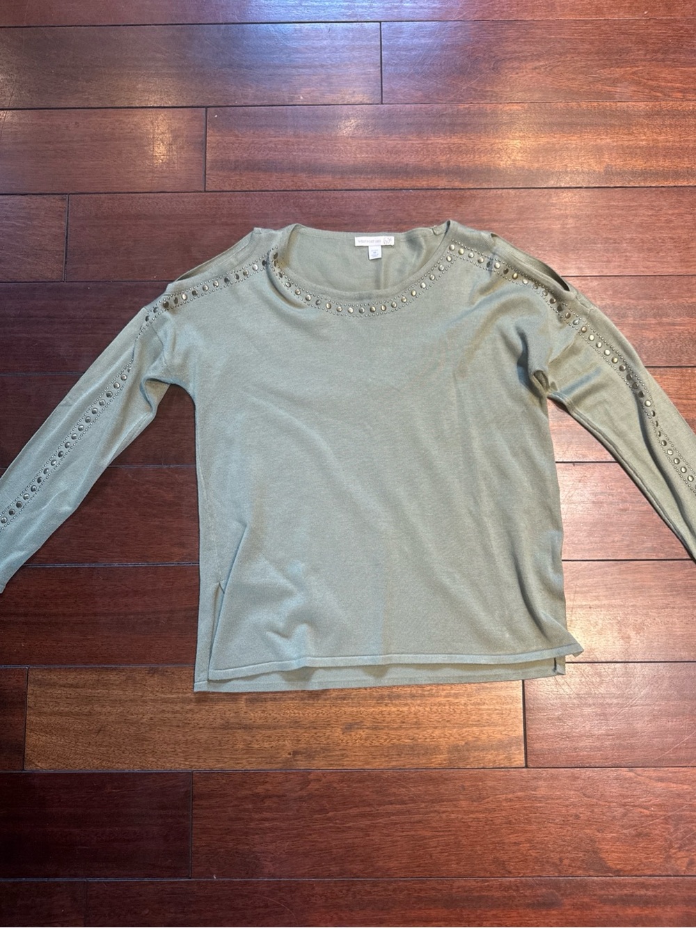 Westport Sweater Pullover Women Medium Sage Green Knit Cold Shoulder Long Sleeve